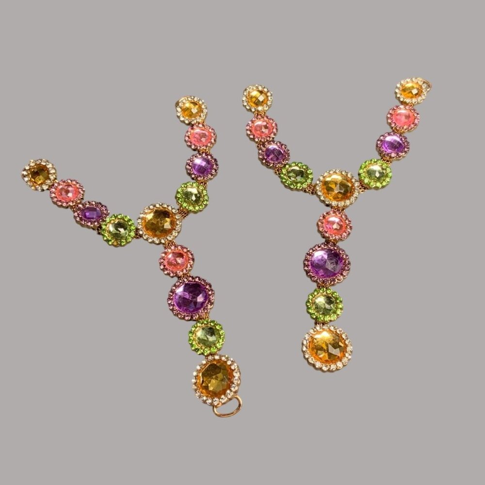 Multicolor Sandal Straps 5.5 In Rhinestone Y-Shape Gold Pink Purple Green Yellow